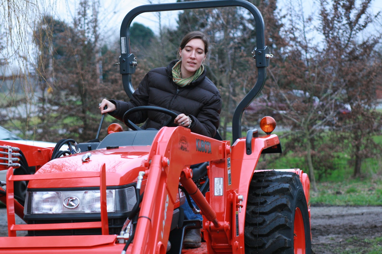 Erin Benzakein driving a tractor