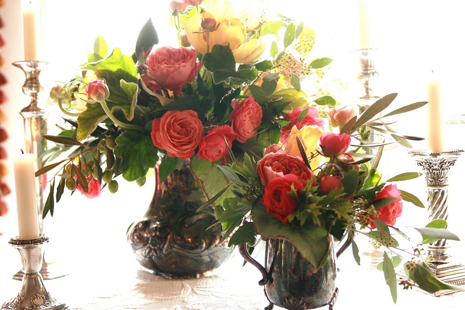Bouquets of flowers on a table
