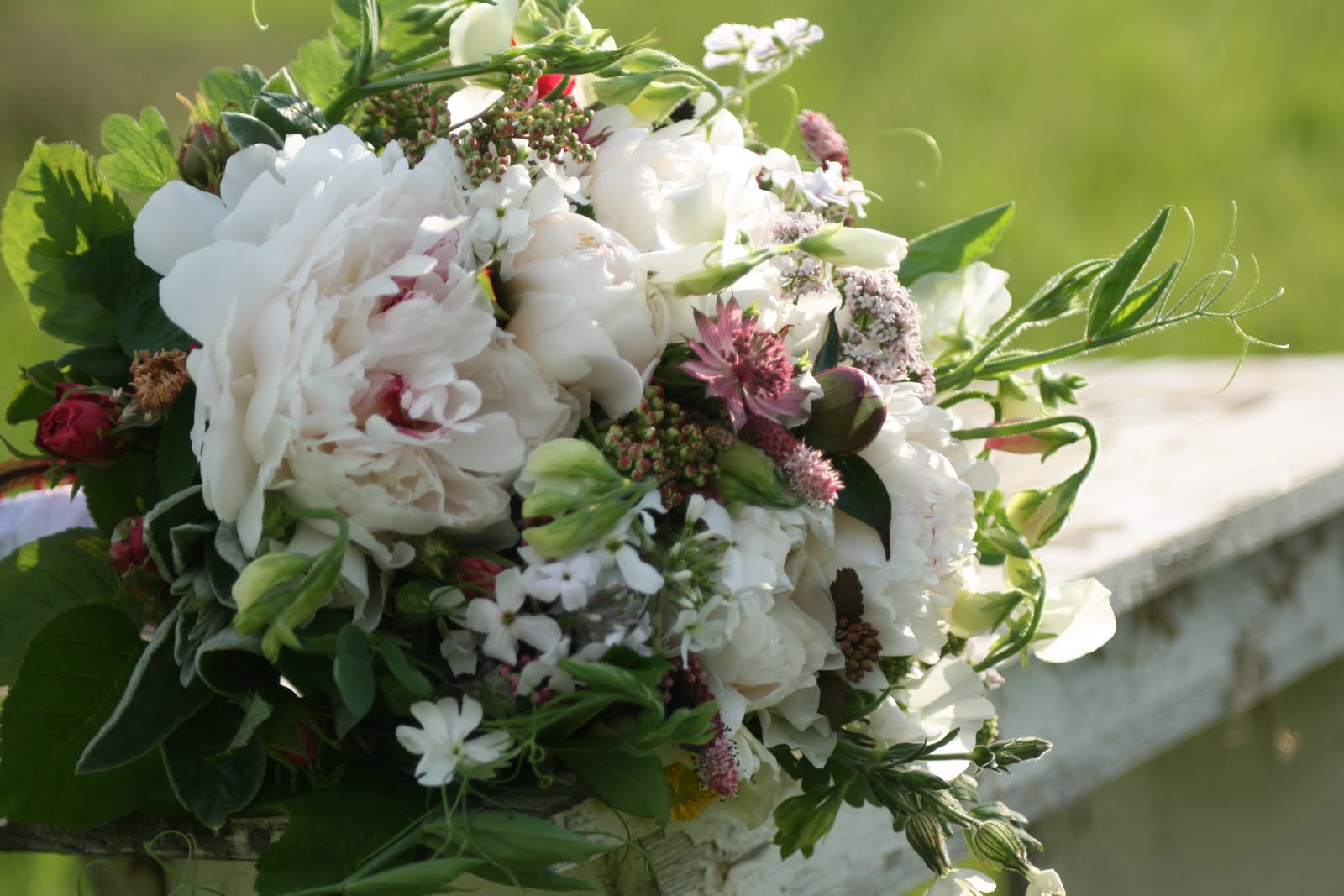 A seasonal bouquet with peonies