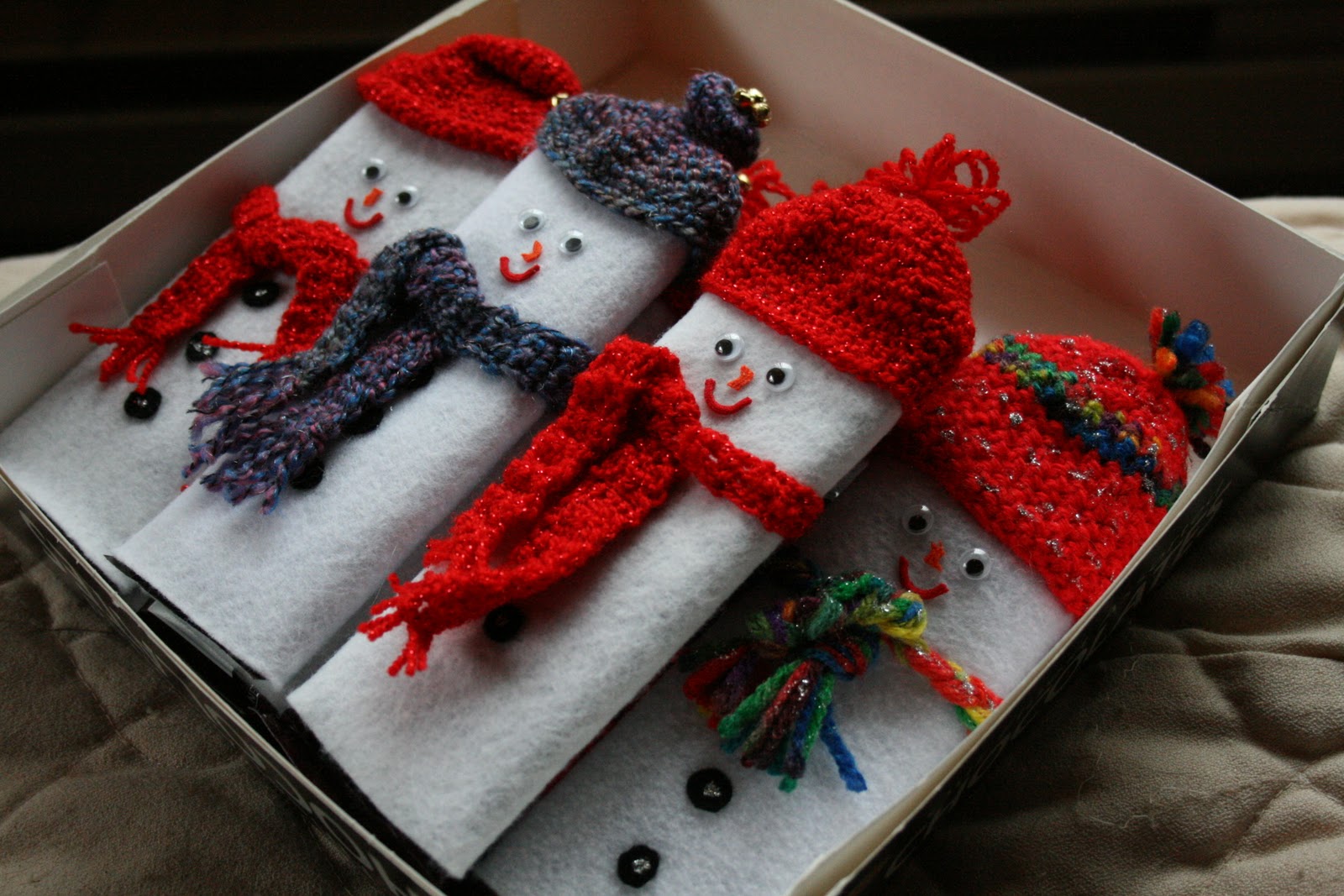Homemade felt snowmen