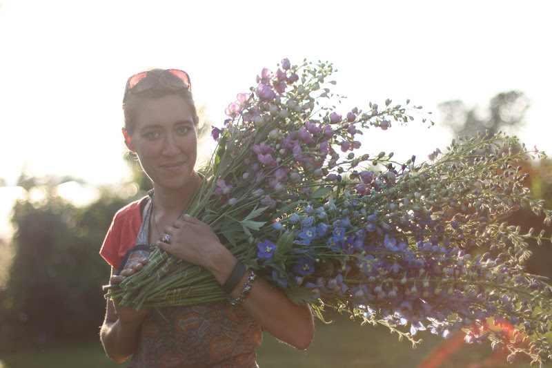 Erin Benzakein with an armload of Delphinium