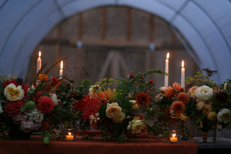 Bouquets of flowers with candles