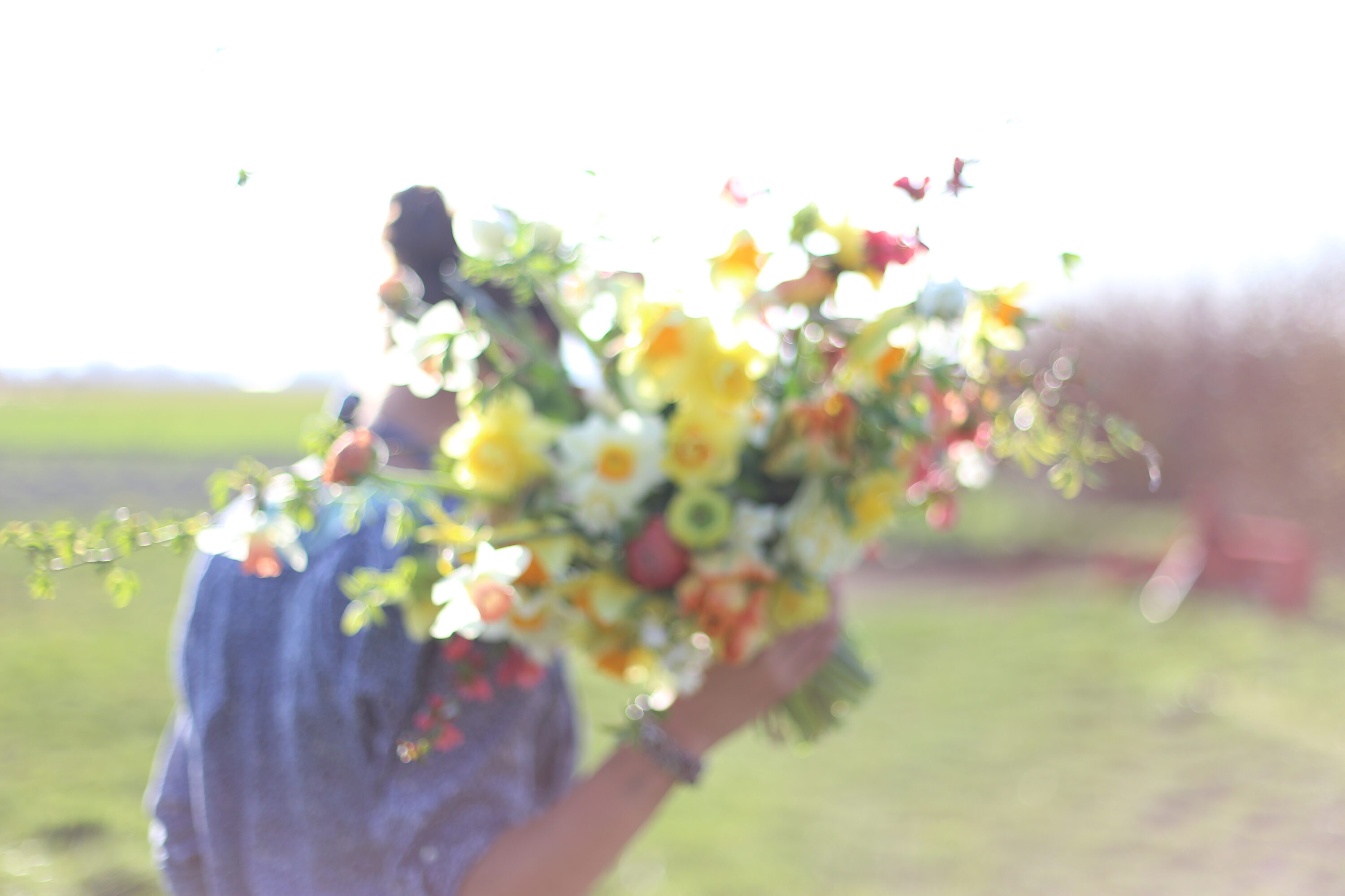 Erin Benzakein with a bouquet of seasonal flowers