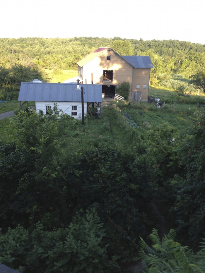 View of the flower shop, barn and herb garden at Farmhand Flower