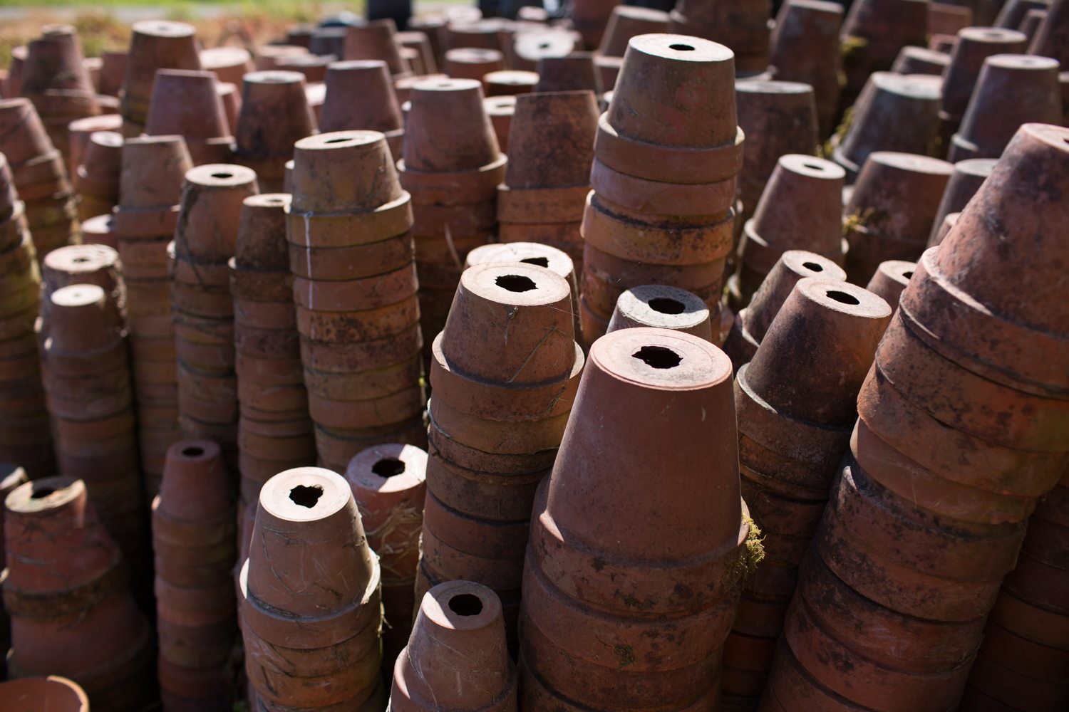 Stacks of terra cotta flower pots