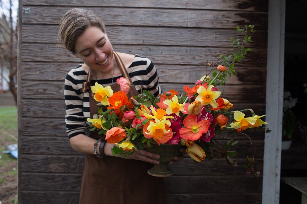 Bright citrus hues star in this spring bouquet grown and designed by Floret.