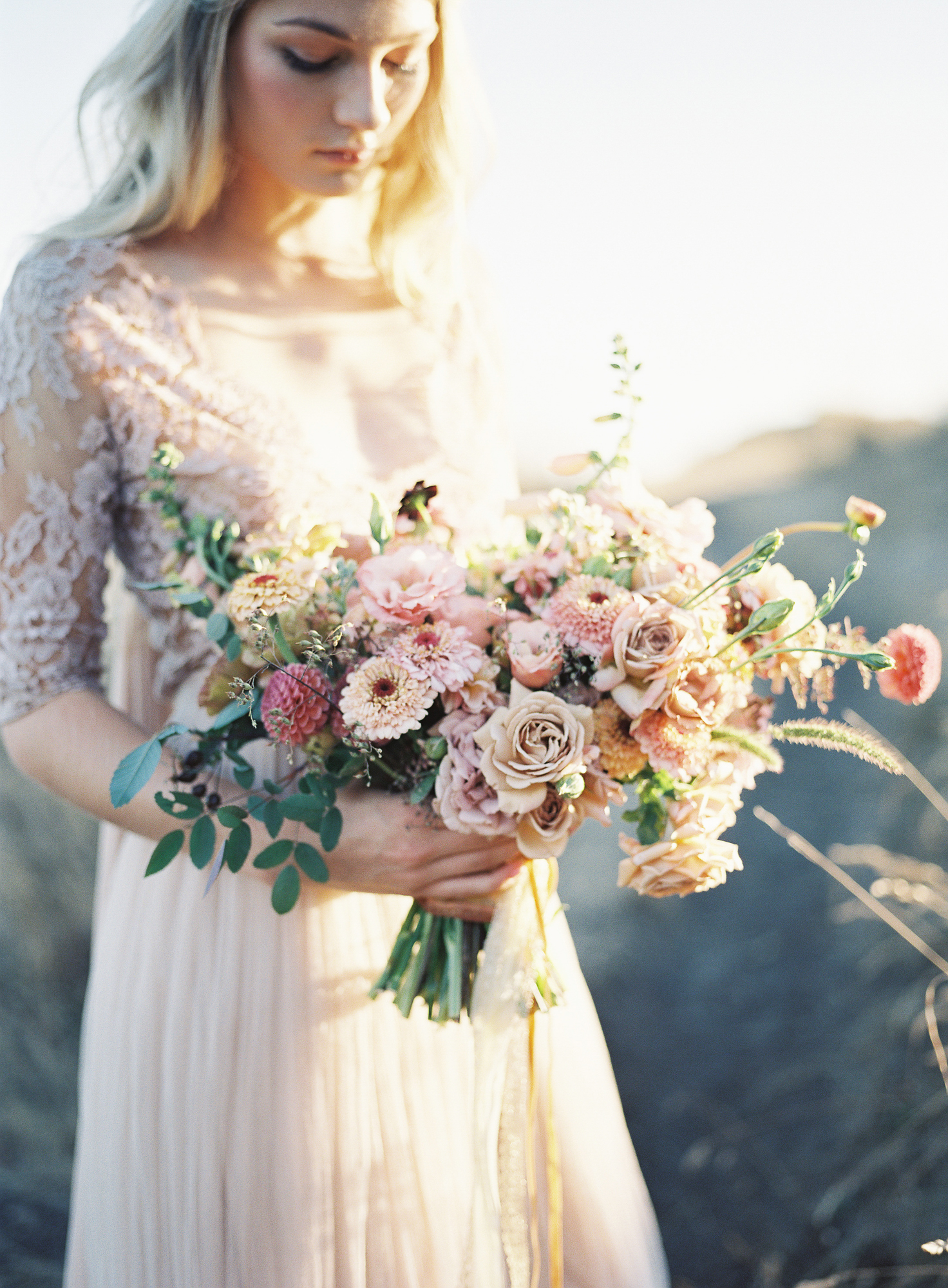 A bride holding a bouquet