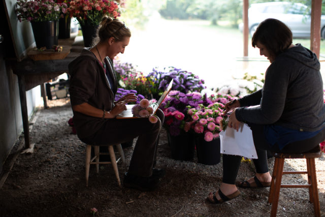 Erin and Jill at Floret writing seed descriptions