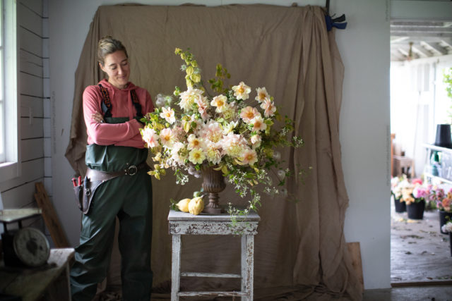 Erin Benzakein with creation for A Year in Flowers