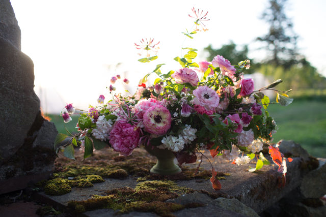 Floret spring arrangement in footed compote