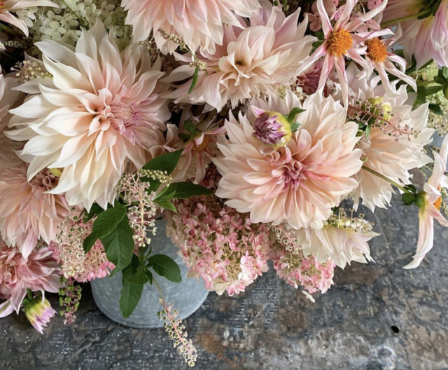 A Year in Flowers bouquet week 34 featuring cafe au lait dahlia bouquet