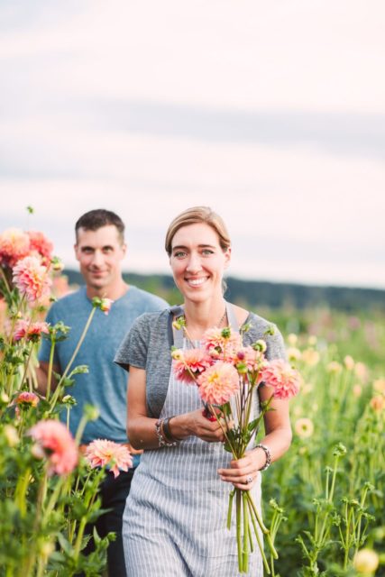 Erin and Chris Benzakein in the Floret dahlia field