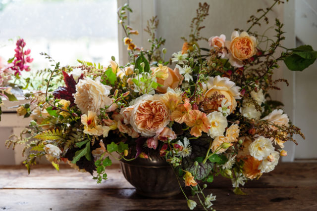 Lush rose arrangement in the Floret Studio
