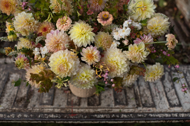 Large-scale flower arrangement on the back of the Floret truck