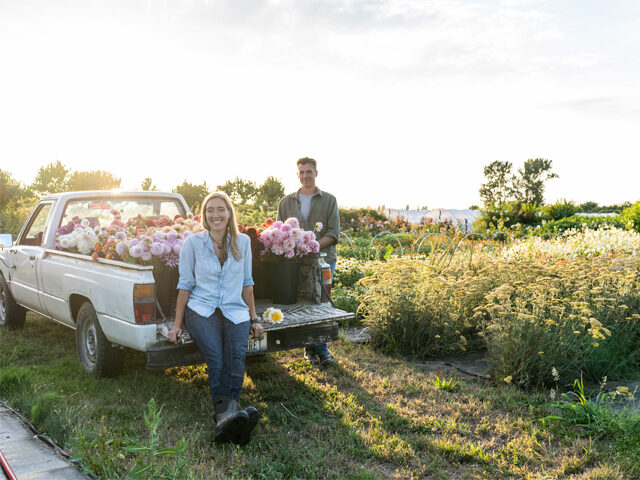 Erin and Chris Benzakein in the Floret Field at golden hour