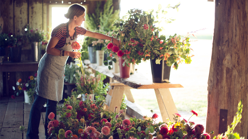 Erin Benzakein selecting flowers for a bouquet