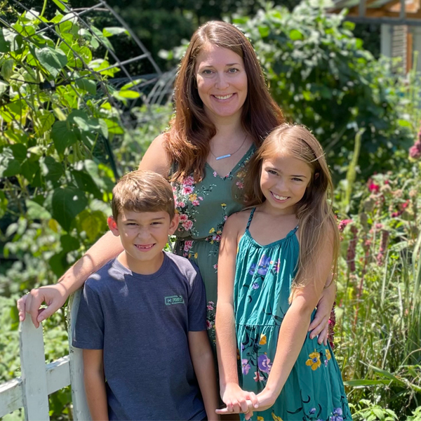 Heather Coulter in the garden with her children