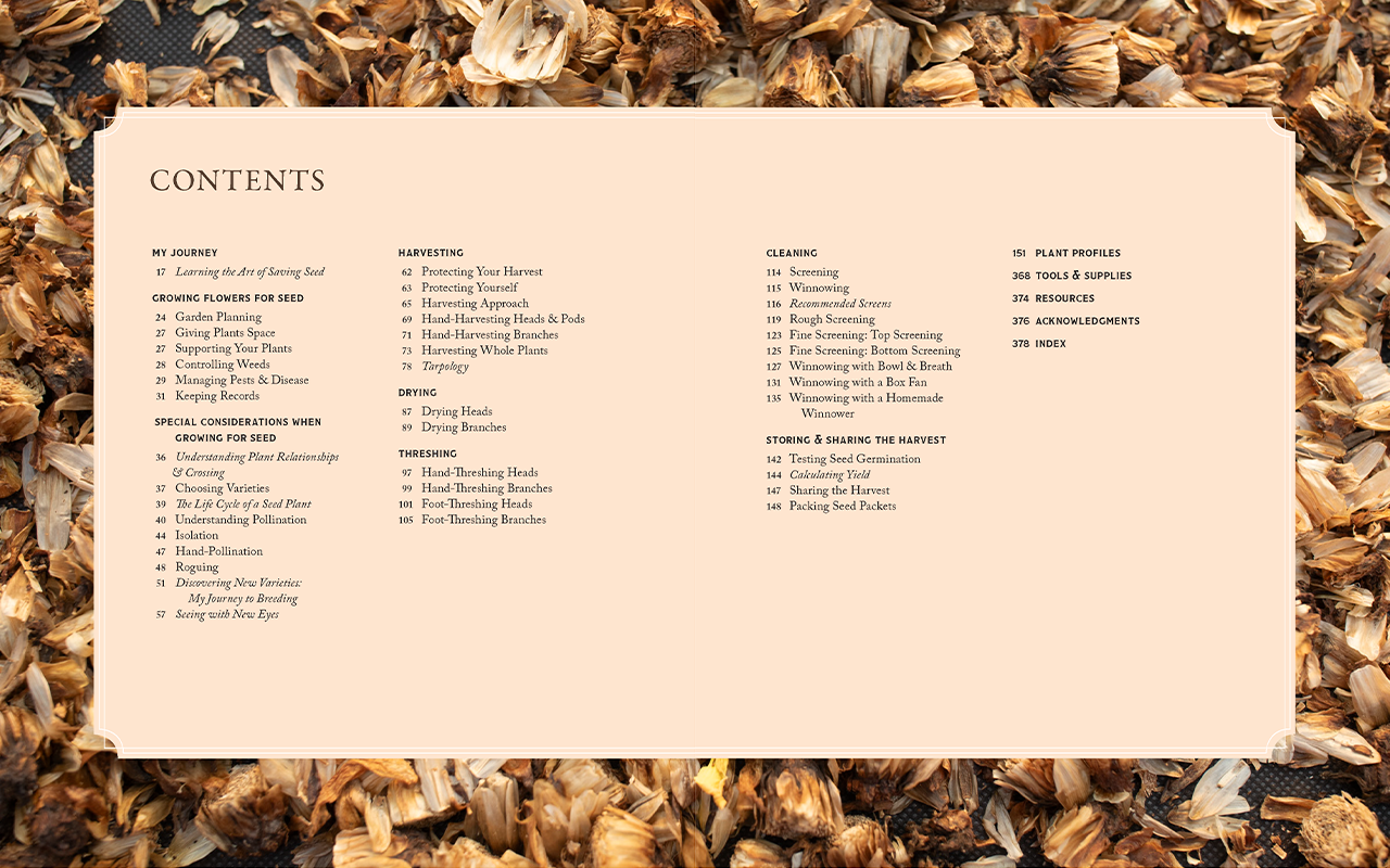 A portion of the Bloom to Seed's Table of Contents.